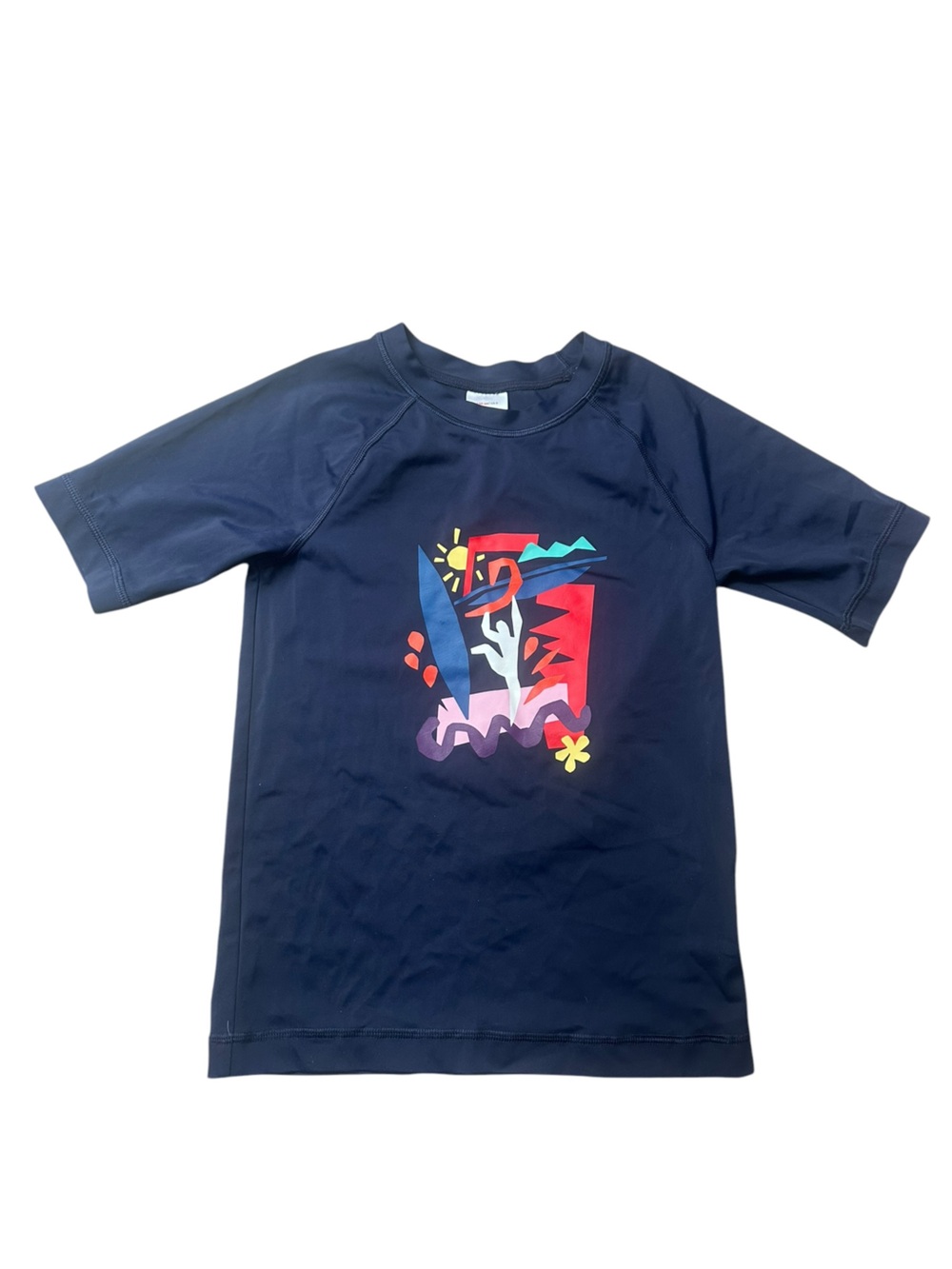 Hanna Andersson Boys Blue Short Sleeve Rash Guard Swim Shirt Size 8